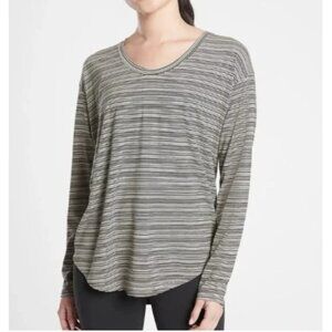 Athleta Cloudlight Stratus Striped Long Sleeve Top, Black and White | Small